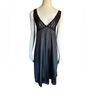 Vintage‎ Black Lace Trim Slip Dress Lingerie Sleeveless Midi Sexy